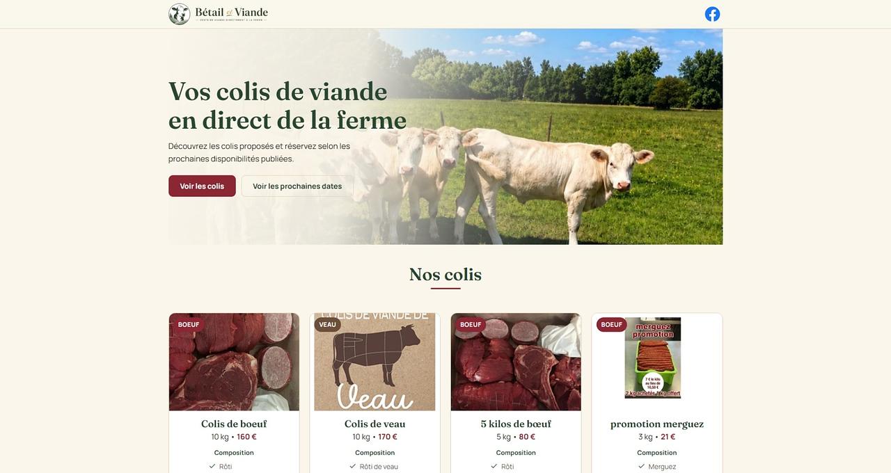 Capture d’écran du site e-commerce Bétail et Viande par Renaud Trelcat