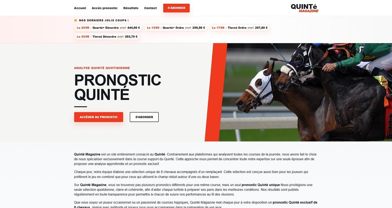 Capture d’écran de la plateforme hippique Quinté Magazine par Renaud Trelcat